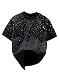RoseSeek Men's Glitter Rhinestone T Shirts Crewneck Short Sleeve Casual Summer Tops Tee Shirt Black Small
