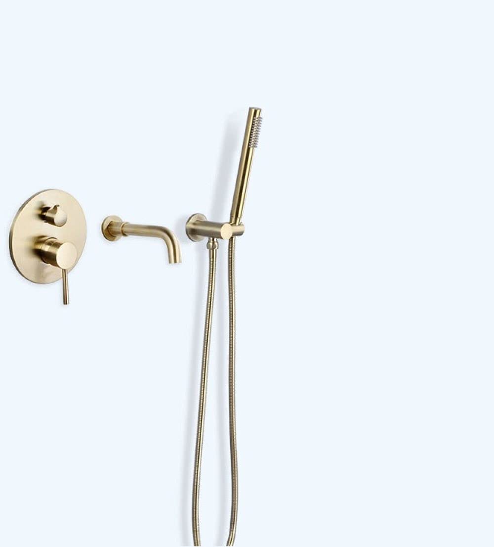Grifo de baño Color Oro Cepillado, Grifo de bañera de Pared de 2 Funciones para Ducha de Agua fría/Caliente, Acabado Elegante, diseño Moderno, fácil instalación y Calidad Duradera.