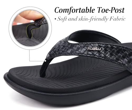 Image of KuaiLu Womens Flip Flops Arch Support Yoga Mat Cushioned Thong Sandals | Ladies Comfortable Walking Slides For Plantar Fasciitis Slip On Indoor Outdoor For Summer