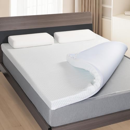 Fvkind 3 Inch Gel Memory Foam Mattress Topper Queen, Breathable Cooling Mattress Topper for Back Pain Relief, Washable Cooling Cover and High Density Memory Foam Included for Dorm, Bedroom