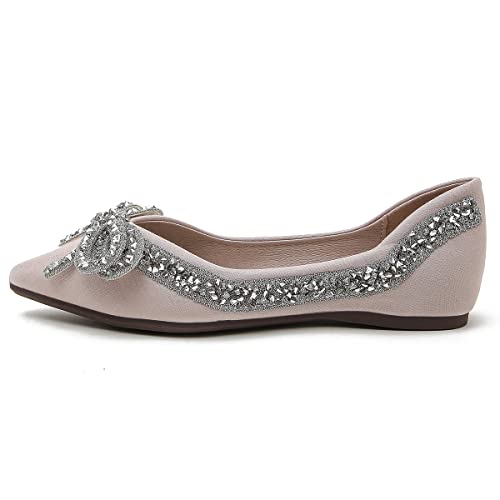 Hee grand Flats for Women Bowknot Mary Jane Shoes Square Toe Ankle Strap Ballet Flats Shiny Patent Leather Dress Shoes Comfortable Work Shoes3