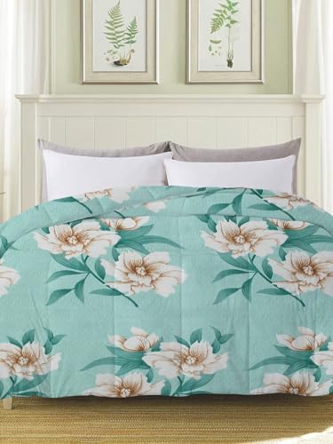 Image of HOMEKART 220 GSM Reversible Microfiber AC Comforter for King Size Bed | 3-Layer Quilted All-Season Duvet for Mild Winter | Soft & Breathable (220 x 240 cm, Floral, Light Green)
