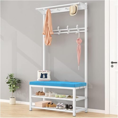 JvFbjLF Perchero de Entrada, Perchero multifunción for Uso doméstico, Pasillo, Cambiador de Zapatos, Barra for Colgar Ropa(White Blue,80 * 33 * 170Cm)