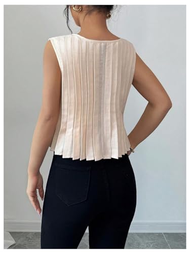 SHENHE Women's Summer Sleeveless Bow Blouse Pleated Dressy Casual Crop Blouse Top Shirt3