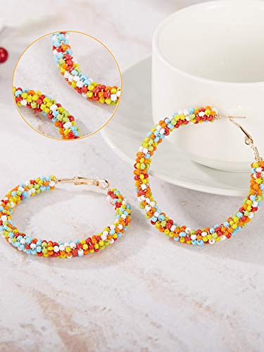 6 Pairs Bohemian Beaded Hoop Earrings Women Colorful Handmade Large Circle Dangle Drop Earrings For Women Girls(Cute Colors) #TOP4
