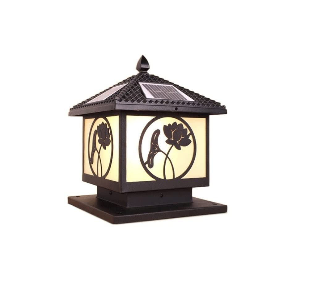 Lampadaire extérieur solaire bronze 5W, lampe pilier bicolore avec télécommande IP55