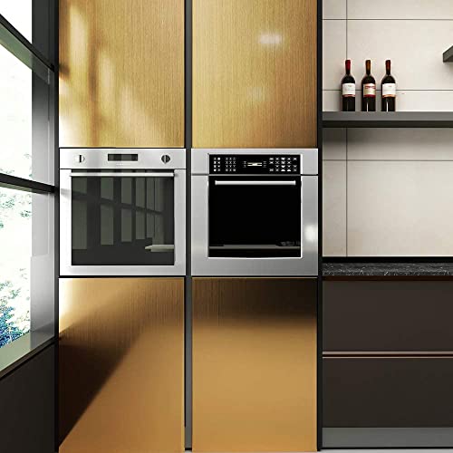 Image of WISDOM Vinyl Brushed Wallpaper Peel & Stick Wallpaper Stainless Contact Paper Self Adhesive Removable Wallpaper for Kitchen Cabinet Refrigerator Countertop (12x100 Inches, Gold Brushed)