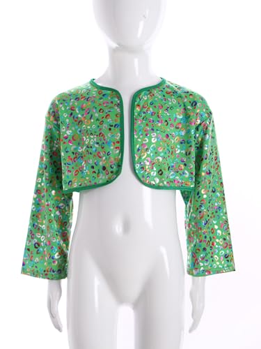 Linjinx Kids Girls Boys Shiny Metallic Leopard Long Sleeve Crop Cardigan Bolero Shrug Cheerleading Dance Tops Jacket3