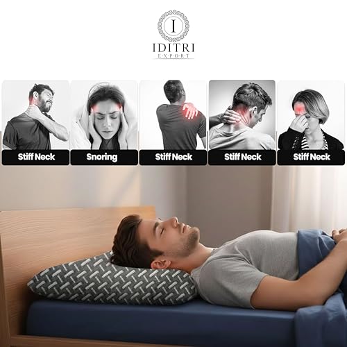 Image of Ultra Slim Sleeping Pillow, Gray Geometric Memory Foam for Spinal Health, Breathable Jacquard Fabric Cover, Orthopedic Bedding for Stomach and Back Sleepers, Aligned Spine,55x40x5 cm