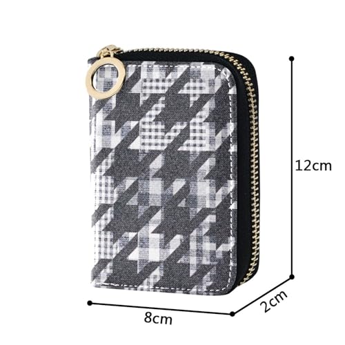 Card Holder Wallets RFID Blocking Women's Wallet Zip Around Leather Travel Cash Wallet with Coin Pocket Denim Houndstooth Plaid Grey3
