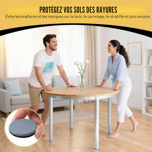4 Pièces Patins pour Meubles en PTFE, 70 mm Patin Glisseur pour Meuble Lourd, Patin Teflon pour Déplacer Facilement Les Meubles Lourds - Protège Les Sols des Rayures – vue 6