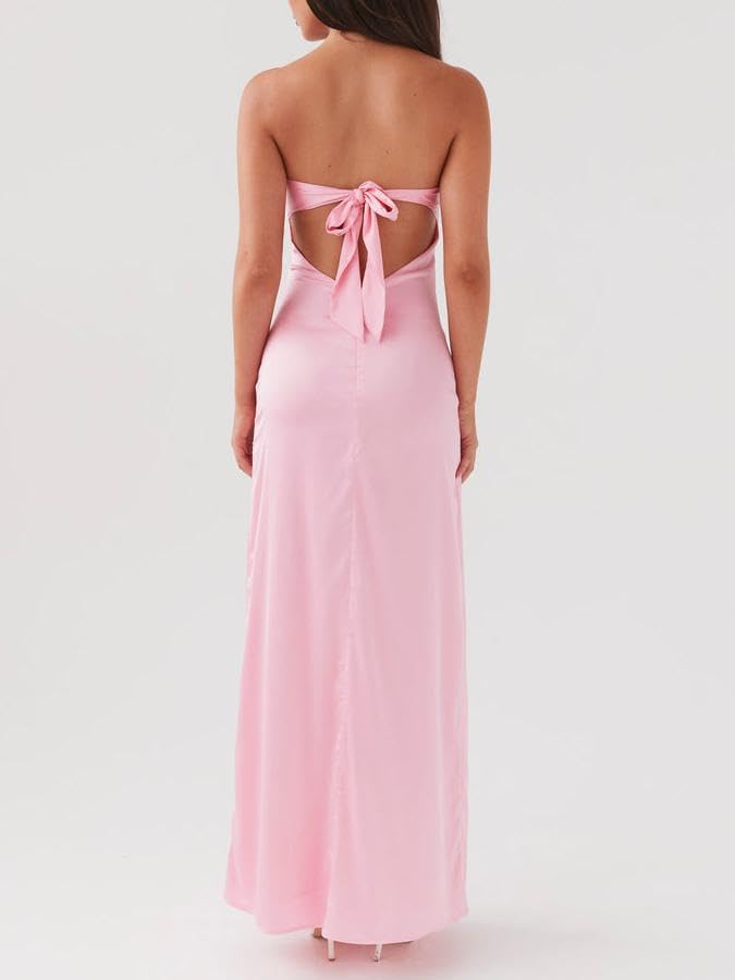 Image of Women Y2k Strapless Maxi Dress Floral Print Tube Long Dress Boho Beach Sundress Going Out Streetwear
