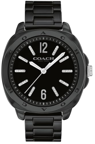 Image of Coach Kitt Qtz Basic Black Tonneau Dial Women's Watch|Black Ceramic Material|Black Color Band - 14504412