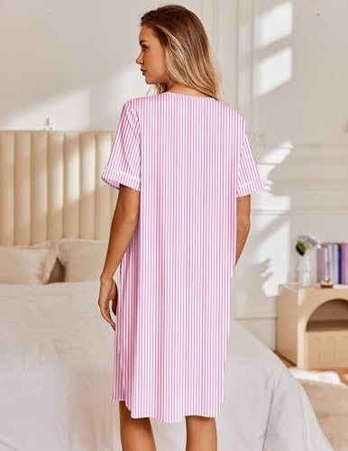 Image of Ekouaer Nightgowns for Women House Dress with Pockets Snap Front House Coat Short Sleeve Duster Moo Moos Sleepwear S-3XL