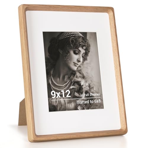 Fun Memories 9x12 木製フォトフレーム 6x8マット付き 卓上/壁掛け 手作り丸角