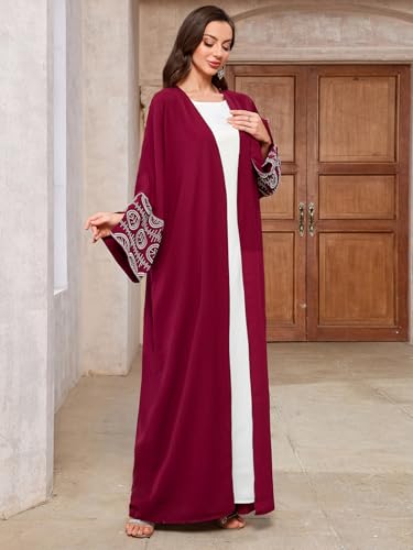 Image of Women's Ethnic Embroidery Muslim Abaya Open Kimono Cardigan Jalabiya