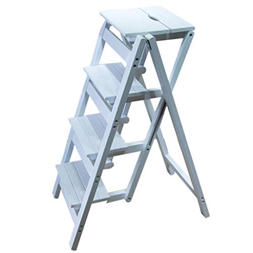 HAPPLiGNLY Home Step Stools,4-Step Chair Step Stool Stair Chair Seats Solid Wood Widened Multifunction Safety Foldable Shelving Ladder Portable Flower Rack Fold up Library for Adults Kids,D,C