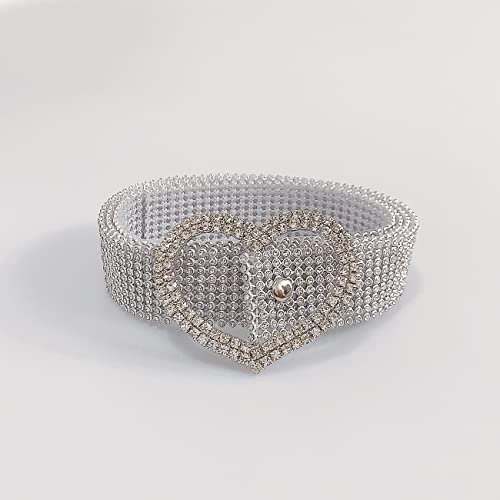 Lam Gallery Bling Crystal Waist Belt For Dress Womens Shiny Rhinestone Waistband Belts In Silver- Heart Shape Buckle #TOP1