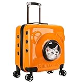 MANON ROSA Wheeled Pet Carrier for Small Dogs, Puppies, All-Breed Cats - Kitten Rolling Suitcase with Telescopic Handle Supports up to 88 Lbs - Travel Supplies for Long Trips (Orange)
