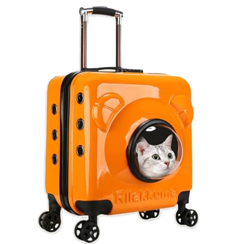 MANON ROSA Wheeled Pet Carrier for Small Dogs, Puppies, All-Breed Cats - Kitten Rolling Suitcase with Telescopic Handle Supports up to 88 Lbs - Travel Supplies for Long Trips (Orange)