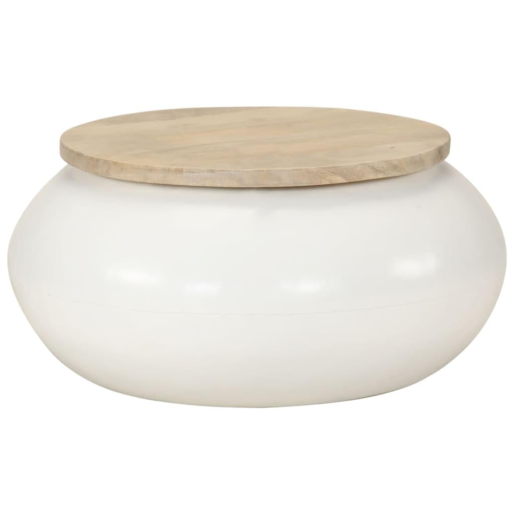 vidaXL Mesa de Centro de Madera Maciza de Mango Blanca 51x51x27 cm, Mesa Auxiliar, Mesa de salón, Mesa Decorativa, mesita de sofá, mesita de Centro