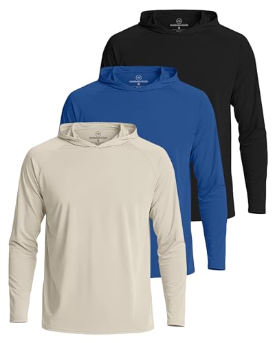 Real Essentials 3 Pack: Men's Long Sleeve Rash Guard Hoodie - SPF UV Sun Protection Workout Fishing Swim Shirts, Set 2, X-Large