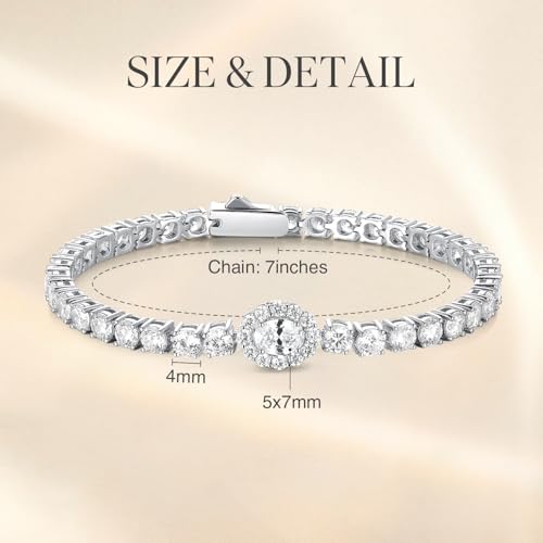 FANCIME Sterling Silver Cubic Zirconia Tennis Bracelets for Women Oval Halo CZ Bracelets Fine Jewelry Birthday Gifts for Women Her, 7"4