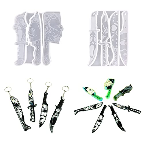 HyzaPhix Dagger Resin Molds Keychain Epoxy Casting Mold Scary Knife Silicone Mold Jewelry Making Supplies Michael Myers for DIY Pendant Horror Halloween Decorations