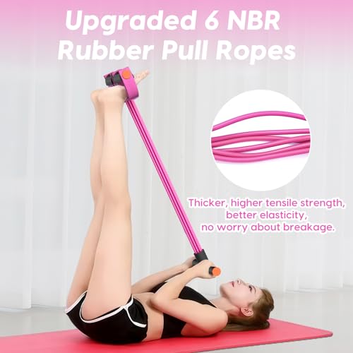 Image of Exercise Bands with Handles, 6-Tube Elastic Yoga Pedal Puller Resistance Band, Natural Rubber Stirrup Puller for Exercise, Multifunction Tension Ropes for Abdomen, Waist, Arm, Leg Stretching Training