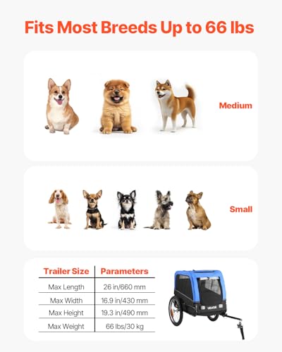 VEVOR Hundeanhänger, unterstützt bis zu 30 kg, Fahrradanhänger für kleine & mittelgroße Hunde, klappbarer Rahmen mit Schnellspannrad, universelle Fahrradkupplung, Reflektor, Flagge, interne Leine