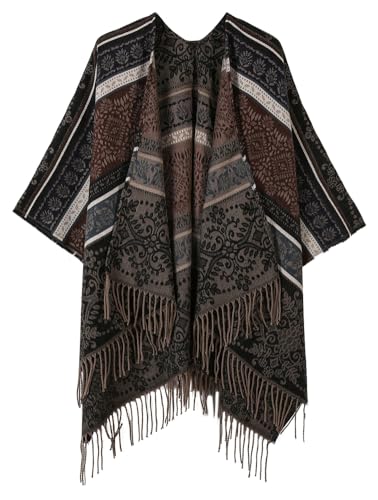 Rungion Women's Warm Ethnic Tassel Shawl Wraps Knitted Poncho Cape Fall/Winter Long Scarf Open Front Blanket Cardigan4