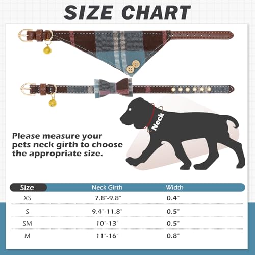 Image of EXPAWLORER Dog Collar Bandana Set - Classic Plaid Dog Bow Tie and Bandana Collar with PU Leather, Adjustable Collars for Small Medium Large Dogs Cats, Holiday Ideal Gift, Blue S