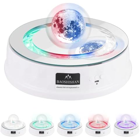 BAOSHISHAN Rotating Display Stand Electric Rotating Turntable with 7 Colored LED Light Photography Turntable 8KG Load for 360º Product Display Turntable 23CM White Cover