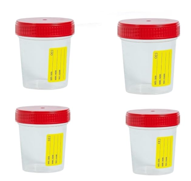 Saraoriginalshop 4x contenitore per Urine Urinocoltura contenitore per Analisi prodotto Strerile capacità 120 ml coperchio a vite etichetta applicata prodotto 100% Made In Italy