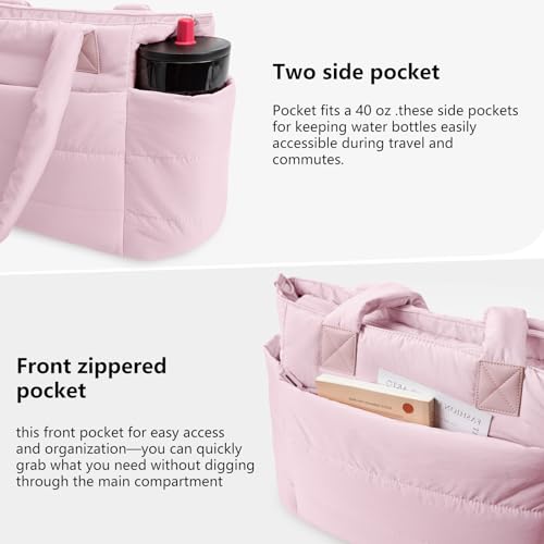 Image of Puffer Tote Bag for Women Quilted Nurse Bag Lightweight Work Bag for Teacher Travel Handbag with Multiple Pockets