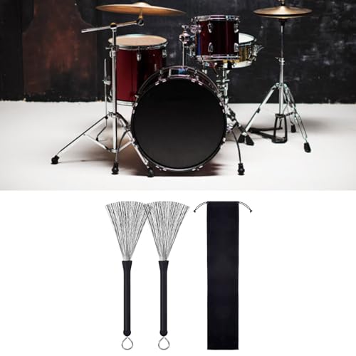 1 par de cepillos para batería retráctiles con alambres de acero y mango cómodo, accesorio para percusión miniatura 2