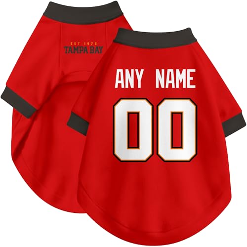 Image of Tampa Bay Dog Clothes Jersey Style Personalized Pet T Shirt with Custom Name Number for Small Medium Large Dogs