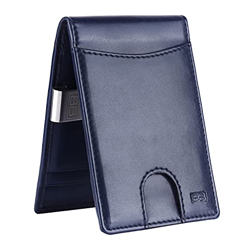 Image of Brooklyn Bridge Money Clip Wallets for Men Vegan Leather Smooth Blue - Slim RFID Protected Card Holder, Stylish Front Pocket Wallet with Cash Clip, Lightweight Gift for Him