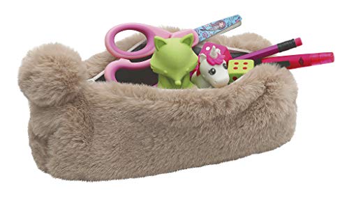 WEDO Fluffy 24274007 Pencil Case with Fur Ball Pendant Polyester Plush with Inner Lining Light Brown - Image 2