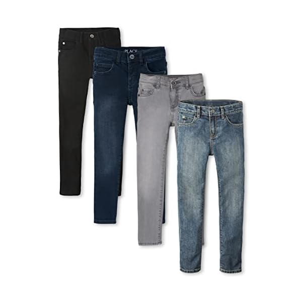 The Children's Place Boys' Stretch Skinny Jeans 4-Pack, Black Wash/Dove Gray Wash/TAFT Wash/Tide Pool 4 Pack, 7