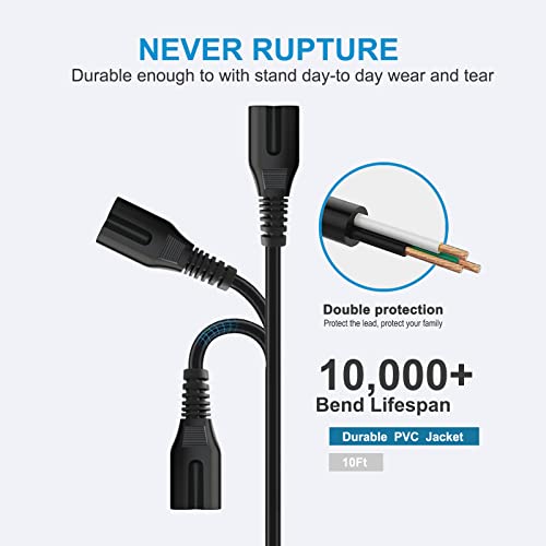 Image of 2 Prong Power Cord Cable fit for Hisense Roku TV 43A6H 43A65H 50H8C 50H6C 50K23DG 55H5C 55H8C 55R6E 65R6E 75A65H, JBL Boombox 3 III , PartyBox Club 120 /Stage 320 /PartyBox 110 310 710 520 1000 /EncoreE