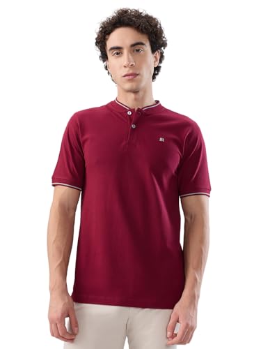 Image of Raymond Men Modern Fit Solid Pattern Pure Cotton Polo Neck Half Sleeve Casual T-Shirt