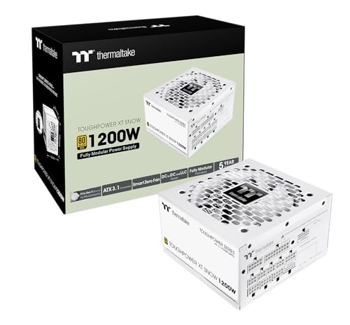 Thermaltake Toughpower XT 1200W | ATX 3.1 Netzteil | 80 Plus Gold | PCIe 5.1 | 12V‑2x6 | Vollmodular | Smart Zero Fan | Sehr leiser 120‑mm Hydraulic Bearing Lüfter | Weiß
