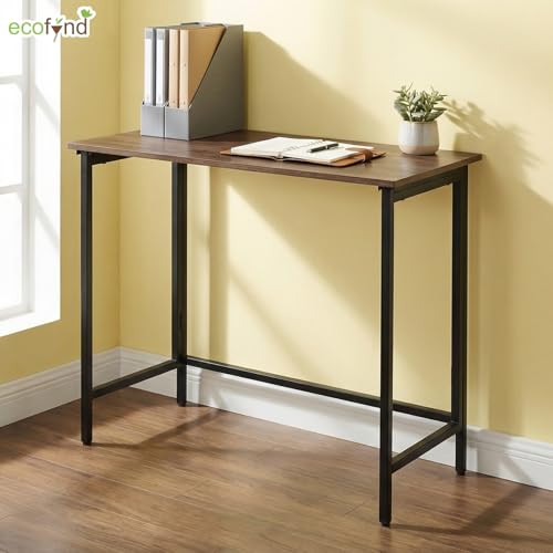 Image of ecofynd 31 Inch Console Table, Metal with Engineered Wooden top for Long Narrow Hallway, Entryway, Living Room, Dining Room, Office, Home Side Table Storage Shelf (BLKBRN, CT006)