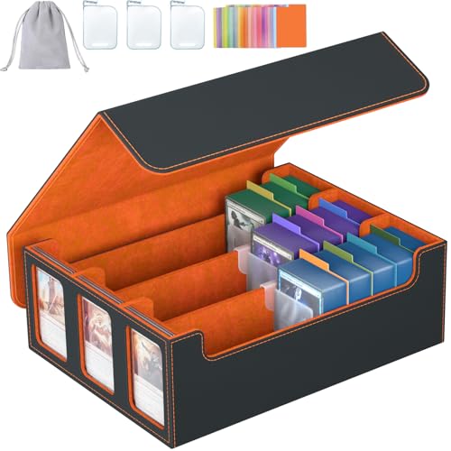 Image of 3-Row Trading Card Storage Box, Bulk Cards Case for 2400+ Mtg tcg Magic Playing Game Card Organizer, Commander Deck Box with 3 Supports & 24 Dividers