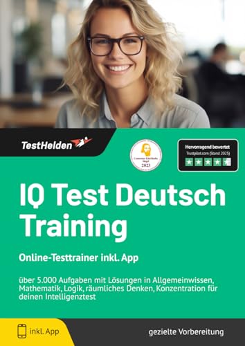 IQ Test Deutsch Training I Online-Testtrainer inkl. App I über 5.000 Aufgaben mit Lösungen in Allgemeinwissen, Mathematik, Logik, räumliches Denken,...