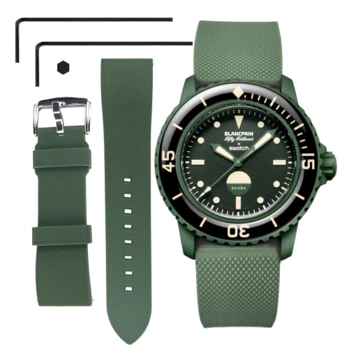 Image of 22 MM Watch Strap Replacement for Blancpain X Swatch with Hex Spanner Quick Release Silicone Watch Band Compatible with Bioceramic SCUBA Fifty Fathoms