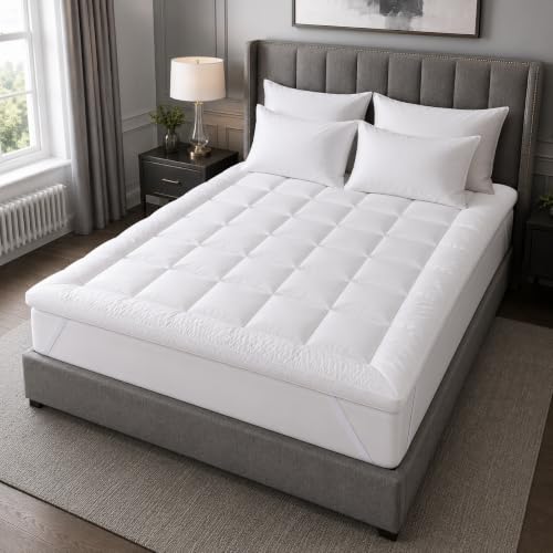 Image of Heaven High Supersoft Mattress Topper Super Kingsize Bed - 1100 GSM Filling 4 Inch (10cm) Thick Mattress Topper with Elasticized Corner Straps - White (Super King 183x200 cm)