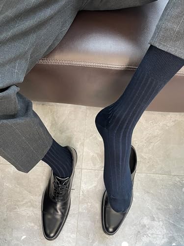 Men's Dress Crew Socks 5 Pairs Mens Cotton Calf Business Formal Socks Soft Breathable Athletic Long Sport Socks3