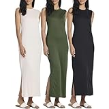 Real Essentials 3 Pack: Women’s Maxi Tank Dress | Sleeveless Casual Long Summer Lounge Dress (Available in Plus Size) - Set 7, 3X